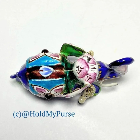 Meenakari Enamel on Sterling Silver Elephant Figurine w/ Mini Travel Jewelry Bag - Picture 8 of 8